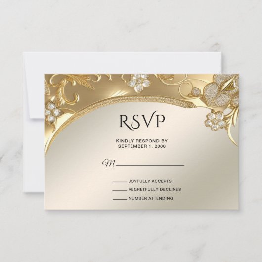 Gold Verzierte BlütenSVP-Karte RSVP Karte (Vorderseite)