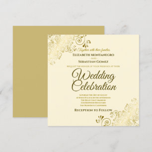 Gold Verzierte Filigree Elegantes Cream Square Hoc Einladung