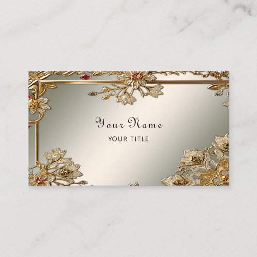 Gold Verzierte florale Frame Business Card Visitenkarte (Vorderseite)