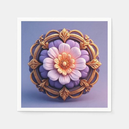 Gold Verzierte florale Medallion Design Serviette (Vorderseite)