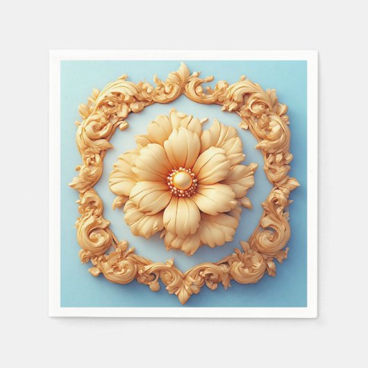 Gold Verzierte florale Medallion Design Serviette (Vorderseite)