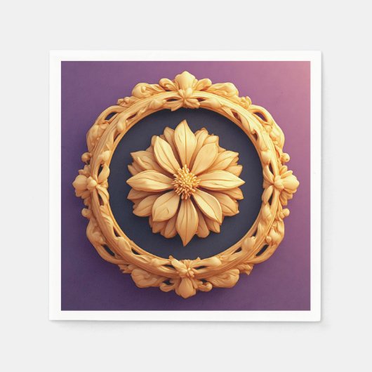 Gold Verzierte florale Medallion Design Serviette (Vorderseite)