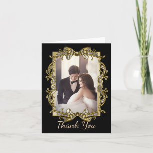 Gold Verzierte Foto Hochzeit Vielen Dank Dankeskarte