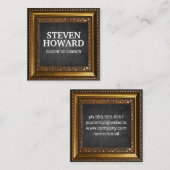 Gold Verzierte Grenze | Schwarze Textur Quadratische Visitenkarte (Vorne/Hinten)
