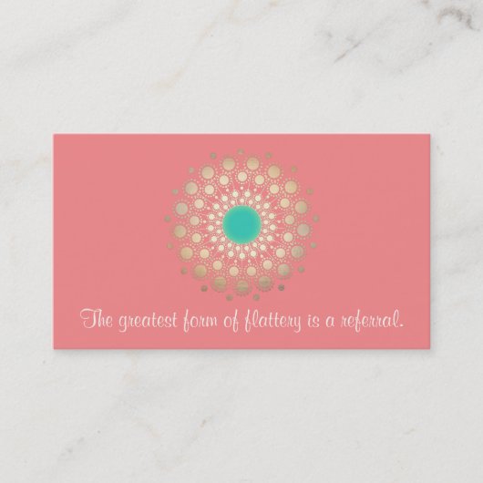Gold Verzierte Mandala Pink Korallenkarte Empfehlungskarte (Vorderseite)