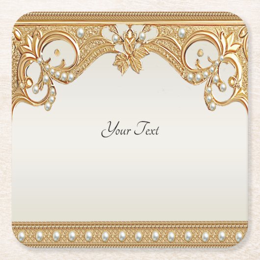 Gold Verzierte Perlen Papier Untersetzer (Vorderseite)
