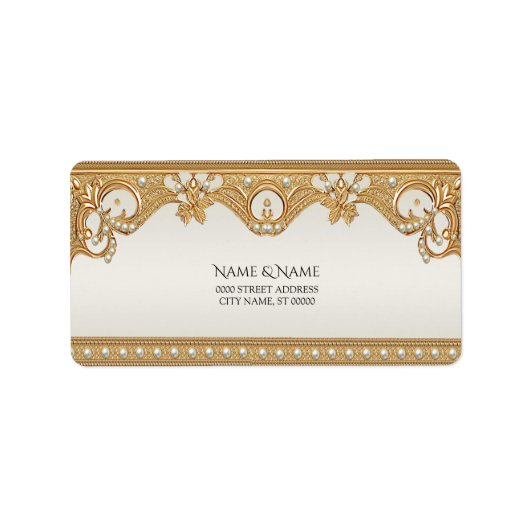Gold Verzierte Perlen Rücksendeadresse Adressaufkleber (Vorne)