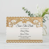 Gold Verzierte Perlen Save the Date Karte (Stehend Vorderseite)
