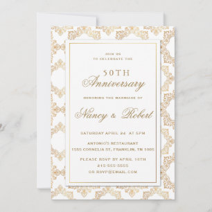 Gold Verzierte Rahmen Weiß 50. Hochzeitstag Einladung
