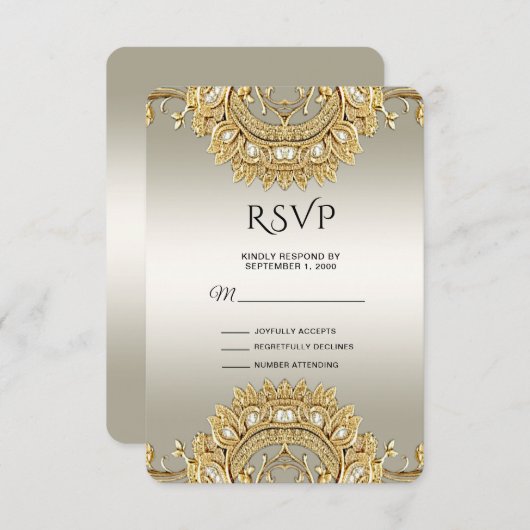 Gold Verzierte RSVP-Karte RSVP Karte (Vorne/Hinten)