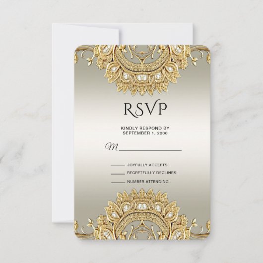 Gold Verzierte RSVP-Karte RSVP Karte (Vorderseite)