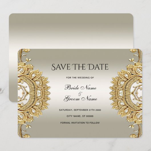 Gold Verzierte Save the Date-Karte Date (Vorne/Hinten)