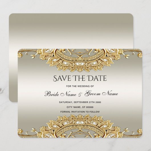 Gold Verzierte Save the Date-Karte Date (Vorne/Hinten)
