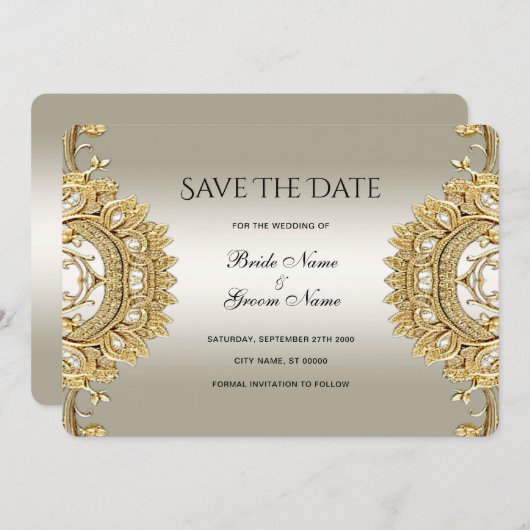 Gold Verzierte Save the Date-Karte Save The Date (Vorne/Hinten)