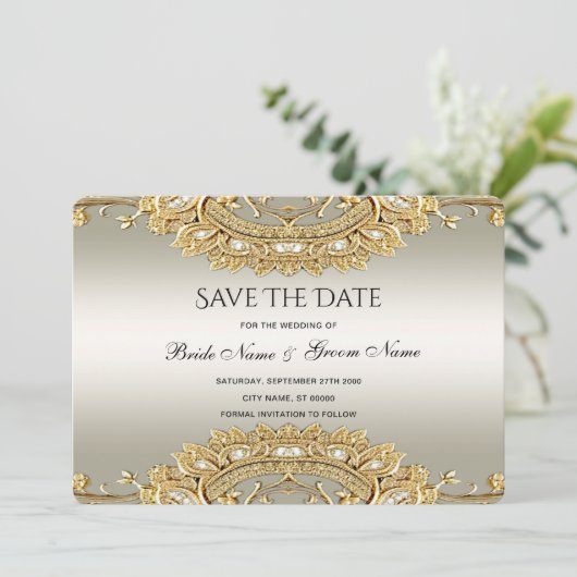 Gold Verzierte Save the Date-Karte Save The Date (Stehend Vorderseite)