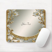 Gold Verzierte Weiße Blumenmousepad Mousepad (Mit Mouse)