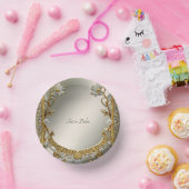 Gold Verzierte Weiße Blüte Pappteller (Party)