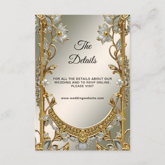Gold Verzierte, weiße Blütendetails - Umschließung Begleitkarte (Vorderseite)