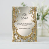 Gold Verzierte, weiße Blütendetails - Umschließung Begleitkarte (Stehend Vorderseite)