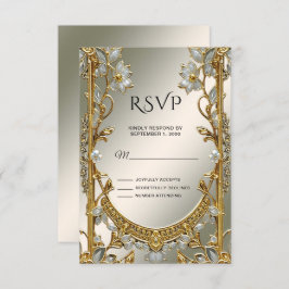 Gold Verzierte weiße Blütenkarte RSVP Karte