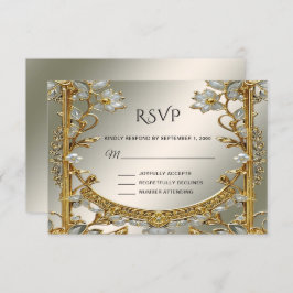 Gold Verzierte weiße Blütenkarte RSVP Karte