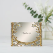 Gold Verzierte weiße Floral Postkarte (Stehend Vorderseite)