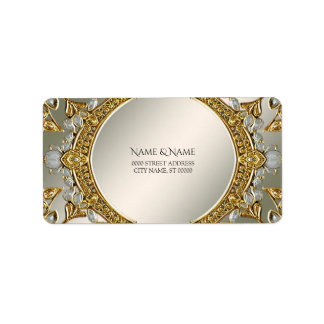 Gold Verzierte weiße Floranschrift Adressaufkleber