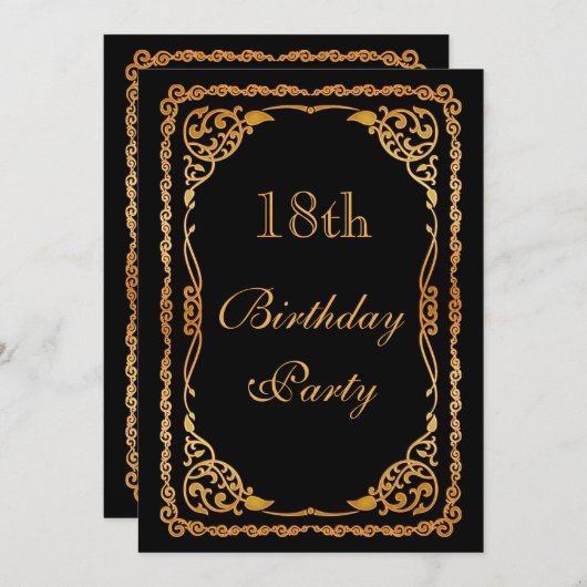 Gold Verzierten Wirbel 18. Geburtstag Einladung (Vorne/Hinten)
