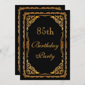 Gold Verzierten Wirbel 85. Geburtstag Einladung (Vorne/Hinten)