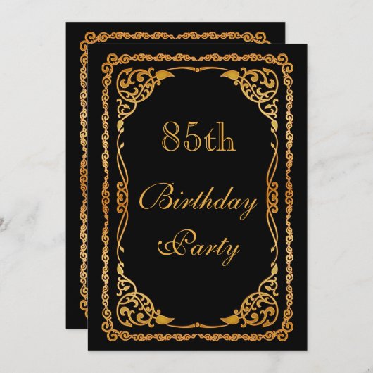 Gold Verzierten Wirbel 85. Geburtstag Einladung (Vorne/Hinten)