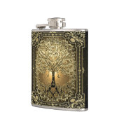 Gold Verzierter Baum Alte Rustikale Flasche Flachmann (Links)