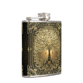 Gold Verzierter Baum Alte Rustikale Flasche Flachmann (Rechts)