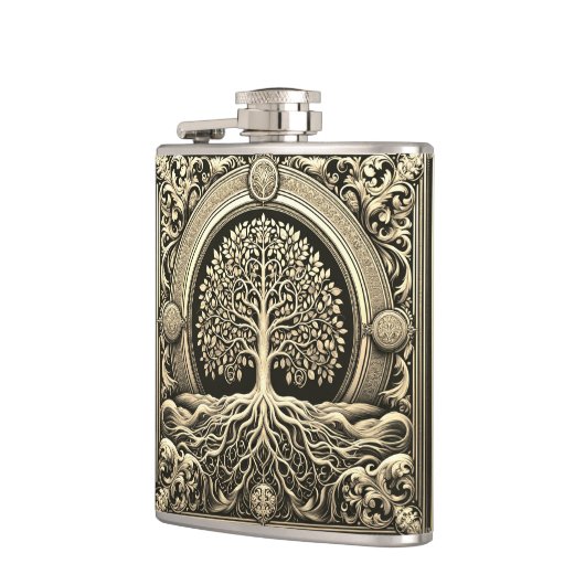 Gold Verzierter Baum Altes Rustikales Flachmann (Links)