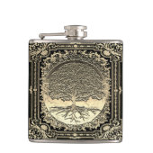 Gold Verzierter Baum des alten Rustikums Flachmann (Vorderseite)