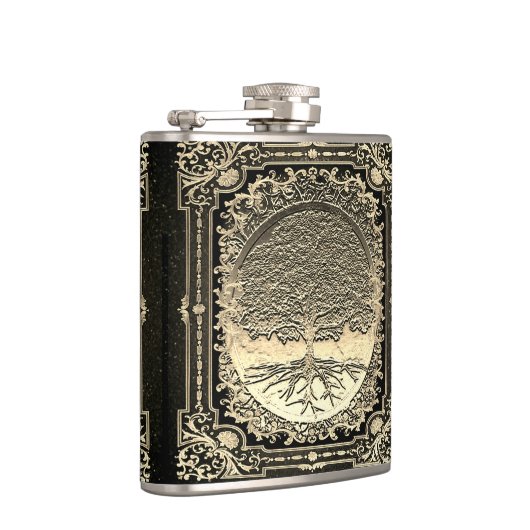 Gold Verzierter Baum des alten Rustikums Flachmann (Rechts)