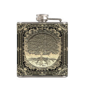 Gold Verzierter Baum des alten Rustikums Flachmann (Rückseite)