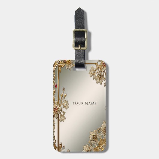 Gold Verzierter Blumenkoffer Gepäckanhänger (Vorderseite vertikal)