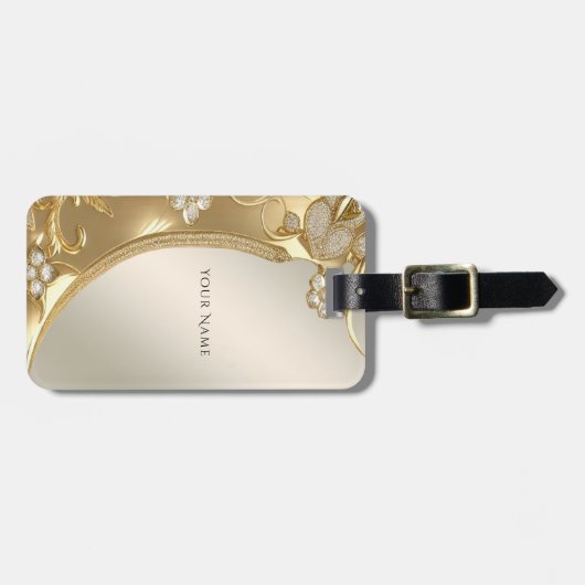 Gold Verzierter Blumenkoffer Gepäckanhänger (Vorderseite horizontal)