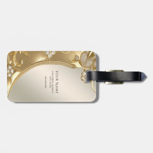 Gold Verzierter Blumenkoffer Gepäckanhänger (Rückseite horizontal)