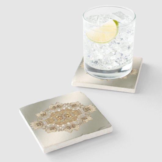 Gold Verzierter Blumenstein-Untersetzer Steinuntersetzer (Seitenansicht)