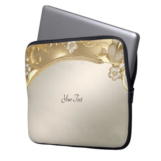 Gold Verzierter floraler Laptop-Sleeve Laptopschutzhülle (Vorderseite Links)