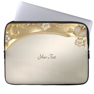 Gold Verzierter floraler Laptop-Sleeve Laptopschutzhülle