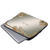 Gold Verzierter floraler Laptop-Sleeve Laptopschutzhülle (Vorne Knopf)