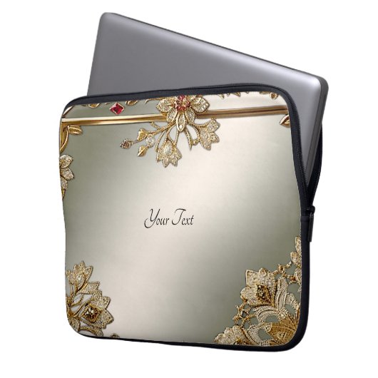 Gold Verzierter floraler Laptop-Sleeve Laptopschutzhülle (Vorderseite Links)