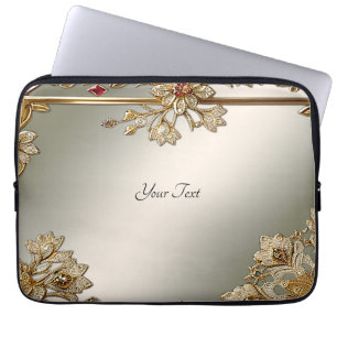 Gold Verzierter floraler Laptop-Sleeve Laptopschutzhülle