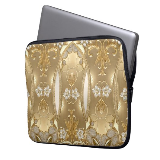 Gold Verzierter floraler Laptop-Sleeve Laptopschutzhülle (Vorderseite Links)