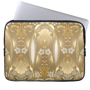 Gold Verzierter floraler Laptop-Sleeve Laptopschutzhülle