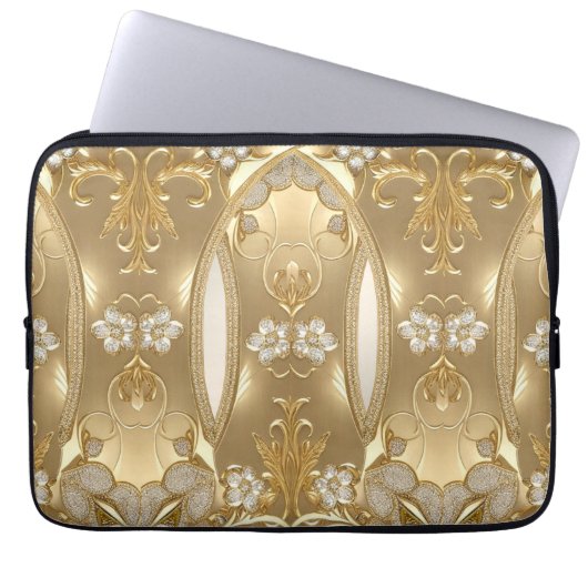 Gold Verzierter floraler Laptop-Sleeve Laptopschutzhülle (Vorderseite)