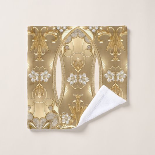 Gold Verziertes BlumenhandtuchSet Badhandtuch Set (Waschlappen)