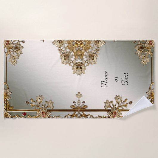 Gold Verziertes Blumenstrauß Strandtuch (Vorderseite)